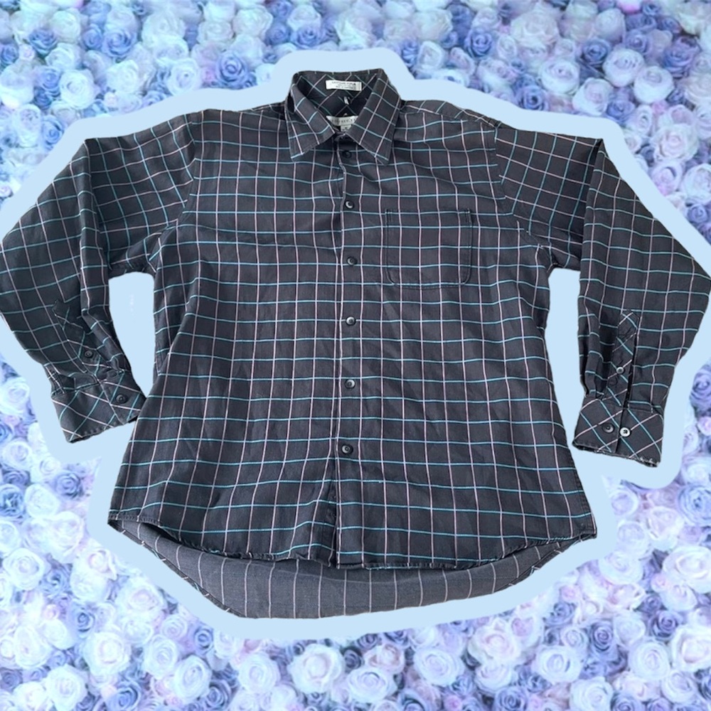 Vintage Geoffrey Beene Vaporwave Windowpane Medium Button Down Long Sleeved Top